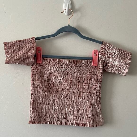 Tres Bien Pink Blush Ruched Velour Off the Shoulder Crop Tube Top Juniors sz M/L - Picture 1 of 6